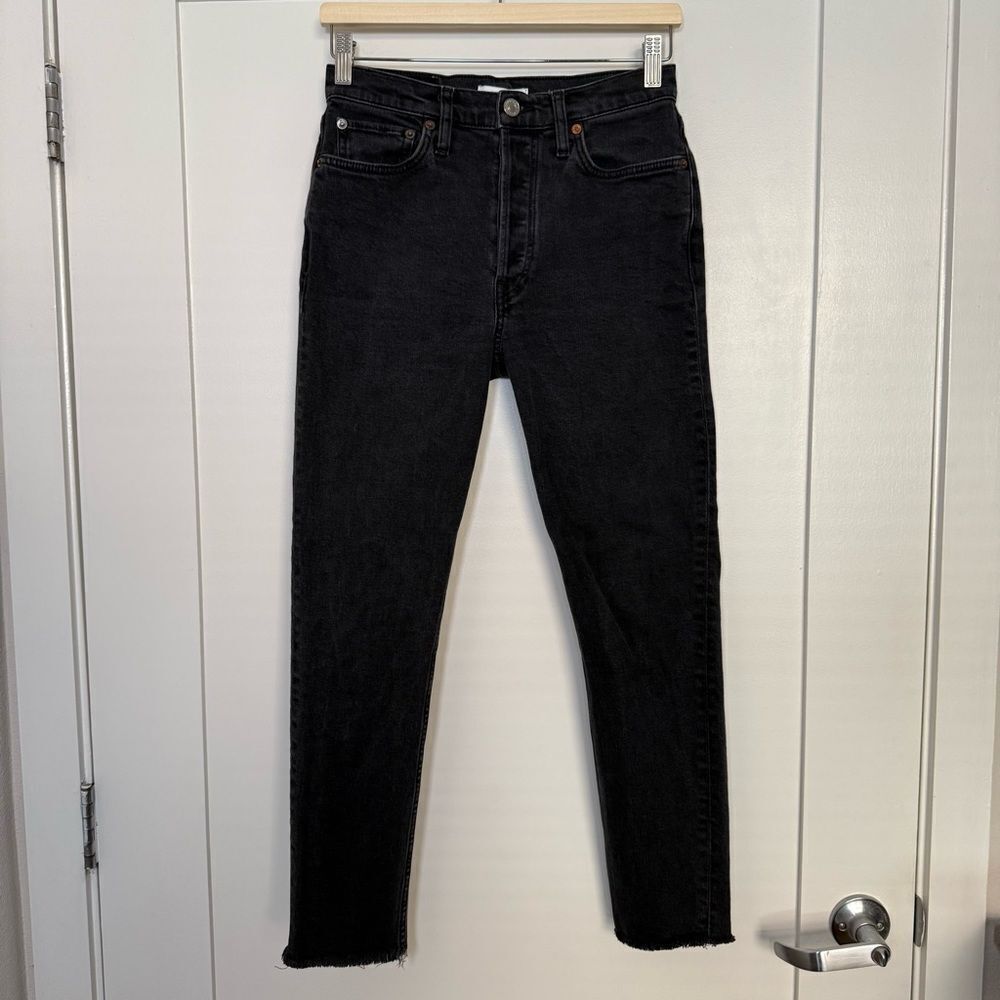 Re/Done Jeans Womens Sz 27 Faded Black Button Fly Raw Hem Denim Stretch